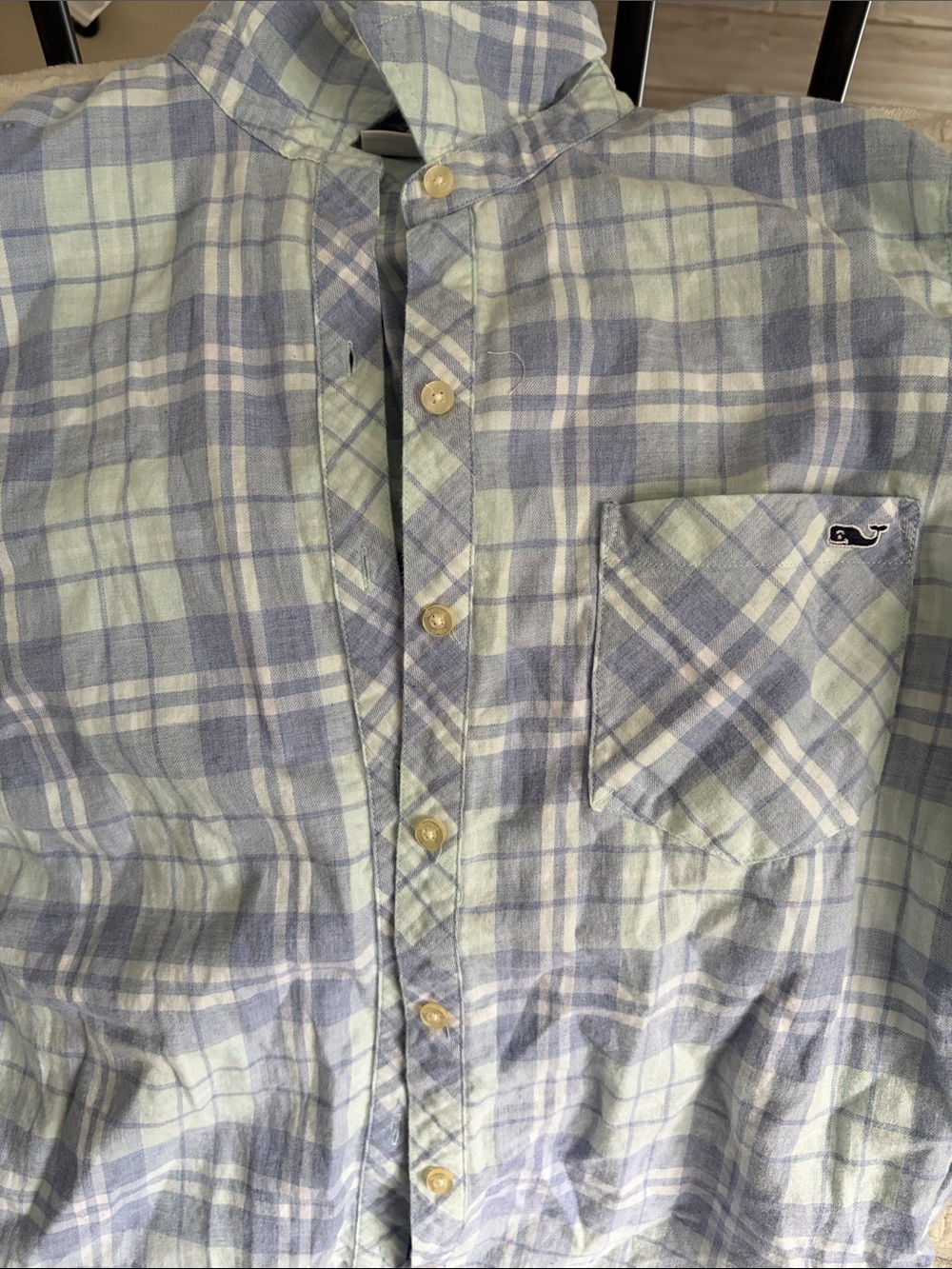 Vineyard Vines Light Blue and Cream Plaid Button-Down Shirt